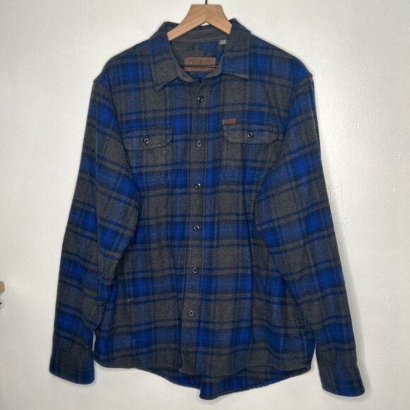 Orvis Flannel Shirt XL shacket Blue Black Plaid Button Up Pockets heavy Workwear - Picture 4 of 7